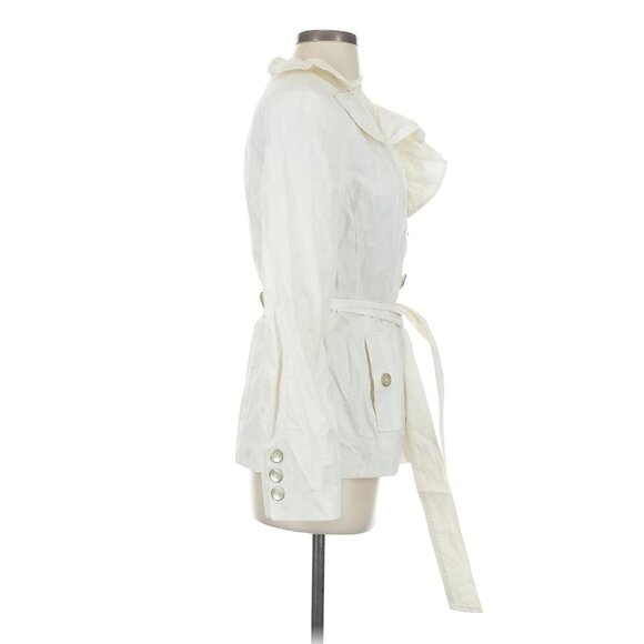 White House Black Market Ivory Ruffle Neck Light Jacket w/Tie + Pockets Size S - Picture 4 of 8